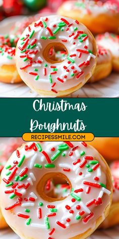 christmas doughnuts with white frosting and sprinkles