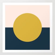 a yellow circle on a pink and blue background art print by design expresso, available in multiple sizes