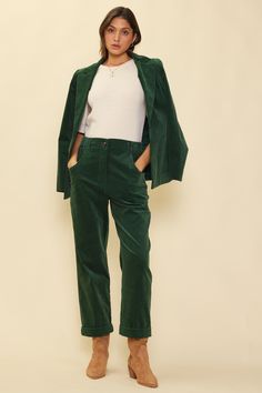 Plush fine-wale corduroy lends a tactile element to this tailored blazer. Done in a rich green shade, it's got notched lapels, roomy patch pockets, and a vented back hem. Make it a set by adding our matching cropped pants or the coordinating button-down skirt. •Notched lapels •Button closure •Patch pockets •Long sleeves •Vented back hem Item Number: 25118 Corduroy Blazer, Rich Green, Tailored Blazer, Cardigan Top, Romper Pants, Corduroy Pants, Sweater And Shorts, Coat Dress, Sweater Skirt