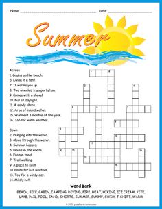 a crossword puzzle with the words'summer'and an image of a sun