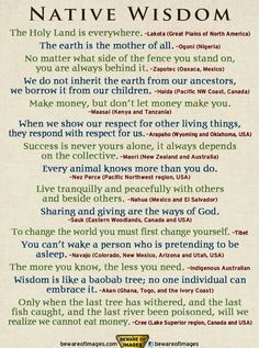 a poem written in different languages on a piece of paper with the words native wisdom