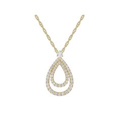 Designed with an double teardrop motif adorned with diamonds, this 14k gold over silver earring pendant necklace is simply beautiful. Click on this JEWELRY & WATCHES GUIDE to learn about fit, styles, materials and more! Designed with an double teardrop motif adorned with diamonds, this 14k gold over silver earring pendant necklace is simply beautiful. Click on this JEWELRY & WATCHES GUIDE to learn about fit, styles, materials and more! FEATURES Dimensions: 0.65'' x 0.39'' Chain length: 18 in. Ch Classic 14k Gold Teardrop Pendant Diamond Necklace, Classic 14k Gold Teardrop Diamond Necklace, Teardrop Diamond Accents Fine Jewelry, Formal 14k Gold Teardrop Diamond Necklace, Formal Teardrop 14k Gold Diamond Necklace, Gold Teardrop Pave Set Jewelry, Gold Teardrop Pave Jewelry, Gold Teardrop Jewelry With Pave Setting, Gold Pear-shaped Diamond Necklace With Accents