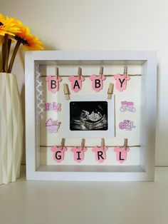 Baby Girl or Baby Boy Shadow Box Picture Frame is an adorable gift for baby shower or expecting parents.  Frame Size: 10 x 10 x 2 inches (25x25x4.5cm) Frame will fit the photo of approximate size 3.5x2.5 inches or 7x9cm  (standard ultrasound picture). Shadow box frame opens from the back so you can insert your picture. You can choose option for baby girl with pink onesies or option for baby boy with blue onesies and specify what words you want in your frame  for example: Baby Boy, It's a Girl, B Shadow Box Gender Reveal Ideas, Ultrasound Shadow Box Ideas, Shadow Box Gender Reveal, Gender Reveal Shadow Box Ideas, Ultrasound Frame Ideas, Boy Shadow, Picture Shadow, Newborn Shadow Box, Baby Ultrasound Pictures