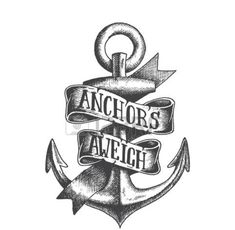 an anchor and banner with the words anchors, which are drawn in black ink on white paper