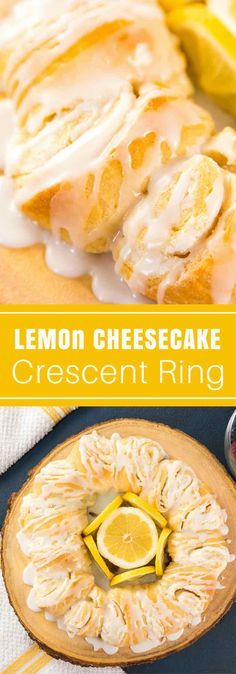 lemon cheesecake crescent ring on a cutting board