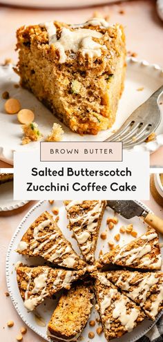 sliced butterscotch zucchini coffee cake on a plate