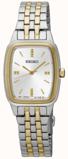 Seiko SRZ472P1 - In stock. The Womens Two Tone Tonneau is a superbly crafted timepiece. An exquisite model with two tone minimalist dial. The story of Seiko began in 1881, when a 22 year old entrepreneur, Kintaro Hattori, opened a shop selling and repairing watches and clocks in central Tokyo. Seiko now represent outstanding Japanese engineering expertise with precision timepieces that will not let you down. This model comes with full official packaging and warranty.. Official Seiko UK retailer. Beautiful Watches, Quartz Watch, Gold Watch, Ring Verlobung, Arm Band