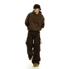 Model is 5ft 9''(176cm) tall, 145 lbs(66kg) weight and wearing a size L168cm 59kg wearing a size M - BROWN- Wide straight fit- Cargo style- Side pockets (large) Brown Winter Bottoms With Pockets, Winter Brown Bottoms With Pockets, Brown Fall Bottoms For Streetwear, Brown Relaxed Fit Cargo Jeans For Streetwear, Brown Full-length Cargo Bottoms, Brown Cargo Style Full Length Bottoms, Brown Full Length Cargo Bottoms, Full Length Brown Cargo Bottoms, Winter Cargo Bottoms With Relaxed Fit