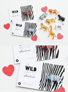 zebra printable valentine's day cards with animal magnets