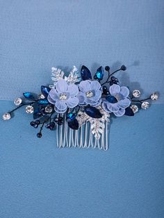 1pc Silver Flower Shaped Fairy Blue Flower Hair Comb, Elegant Handmade Mesh Skirt Decor, Elf Bridal Wedding Party Hair Accessory Blue Boho   Copper Alloy    All Wedding & Event, size features are:Bust: ,Length: ,Sleeve Length: Ocean Hair Accessories, Japanese Hair Comb, Fantasy Hair Accessories, Heart Hair Pin, Jeweled Hair Accessories, Dark Blue Wedding, Wedding Party Hair, Blue Hydrangea Flowers, Ankle Bracelets Diy