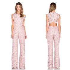 Alexis Livia Pink Lace Wide Leg Cutout Jumpsuit. Size S. Like New Condition. Jumpsuit Is Lined In Pink Everywhere Except On The Back. Pink Lace Jumpsuit, Sleeveless Lace Trim Jumpsuit, Pink Lace, Like New, Pant Jumpsuit, Wide Leg, Jumpsuit Romper, Jumpsuit, Pants For Women