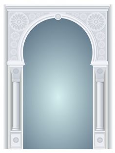 an arch with columns on a blue background