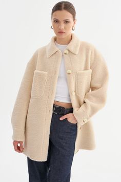 KANE | Sherpa Shacket Sherpa Jacket Outfit, Oversized Sherpa Jacket, Sherpa Shacket, Coffee Date Outfits, Fall Wardrobe Staples, Jacket Making, Sherpa Jacket, Date Outfits, Laid Back Style