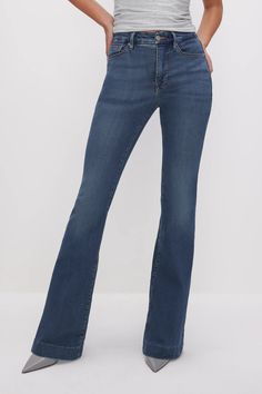 The ultimate skinny sculpting jeans, featuring stylish flared legs. Good Legs are the body-hugging, booty shaping jeans of your dreams. Mid-rise Flared legs Classic 5-pockets Front zip-fly closure Gap-proof waistband Reinforced belt loops Tummy smoothing technology Tuxedo hem Dark blue wash Inseam: Regular 33.5" | Long 37" Fabric: 98.5% Organic Cotton, 1.5% Elastane Care: Machine wash cold, inside out. Dry flat or hang dry. Customers say: Runs true to size Model size 0 is 5'9 and wearing size 0 Petite Flare Jeans, Wrap Clothing, Cami Nyc, Cashmere Accessories, Denim Sweater, Pullover Cardigan, Long Midi Dress, Cashmere Turtleneck, Short Mini Dress