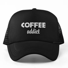 New Hat. For Men Or Women. Coffee Addict Graphic Foam Trucker Hat In Black. Lightweight Poly-Foam Trucker Cap With Mesh Back Curved Bill Visor For Optimal Shading Adjustable Plastic Snap Strap Adult Unisex One Size Fits Head Circumferences Up To 60cm Style Tags # Drinker Text Print Sayings Sport Baseball Hat Cap Vacation Travel Hot Weather Guys Mens Womens Casual Outdoors Original Custom Cool Unique Handmade Trendy Active Big Bold Message Dark Solid Color Otto Thick Premium Quality Spring Summer Black And White Hats, Pink Baseball Cap, Oversized Hat, Cabbie Hat, Black Bucket Hat, Beige Hat, Painted Hats, Boho Hat, Y2k Boho