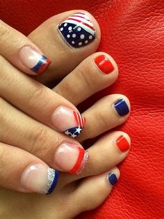 Red White And Blue Toe Nails 4th Of July, Red White And Blue Toe Nails, Red White And Blue Pedicure, Blue Toe Nail Designs, White And Blue Nails, Nail Art Bleu, Blue Toe Nails