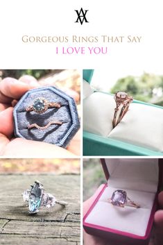 an advertisement for a ring that says gorgeous rings that say i love you, with pictures of jewelry