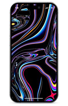 the back side of an iphone with multicolored lines on black and white background