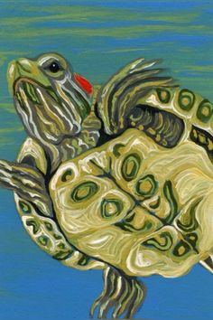 a painting of a turtle swimming in the water