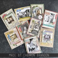 a bunch of cards that are sitting on a table with the words, che iron brandon