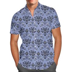 Inspired by the classic Haunted Mansion ride in Disneyland and Disneyworld, this design lets you bring the wallpaper from the ride home with you!▬▬▬▬▬▬▬▬▬▬▬▬▬▬▬▬▬▬▬▬▬▬--------- ★★★ About The Shirts ★★★---------▬▬▬▬▬▬▬▬▬▬▬▬▬▬▬▬▬▬▬▬▬▬This Men's Button Down Shirt is available in sizes XS - 5XL and made from 100% comfortable and lightweight Polyester. It features short sleeves, all-over-print, and white buttons. This Hawaiian-style shirt will be printed using high performance digital printing techno Mansion Wallpaper, Haunted Mansion Disney, Haunted Mansion Wallpaper, Disney Car, Cartoon Graphics, Wallpaper Disney, The Haunted Mansion, Disney Clothes, Print 3d