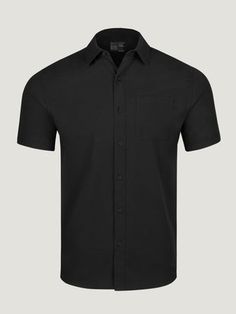 Black Button Down Uniform Shirt For Men, Black Short Sleeve Button Up Mens, Black Button Up Shirt, Thermal Long Sleeve, Black Button, Black Shorts, Polished Look, Men Short Sleeve, Mens Shorts