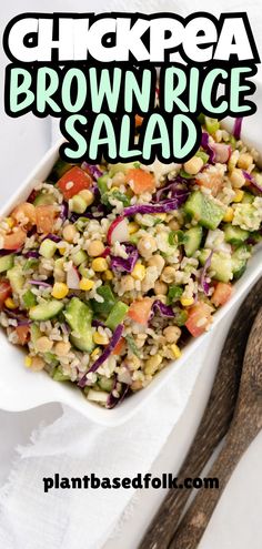 chickpea brown rice salad in a plate Chopped Veggies, Rice Salad Recipes, Brown Rice Salad, Pumpkin Soup Recipe, Crunchy Salad, Vegan Salad Recipes, Pasta Dinners