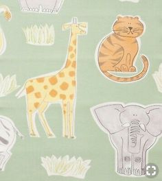 a green background with animals and giraffes on it