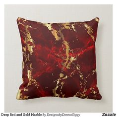 a red and gold marbled pillow on a white background with the words deep red and gold marble by design bonsai