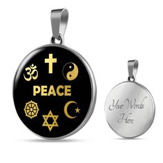 "This Peace Coexist Interfaith Necklace Is the Perfect Gift Whether for Yourself or a Loved One. ➜ Our jewelry is made of high-quality surgical steel with a shatterproof liquid glass coating and an 18k gold finish option. ➜ Engrave onto the back of the Peace Coexist Interfaith pendant your loved one's name, your wedding date, an anniversary, or anything else you want to remember and keep you close to her heart. You can add 2 lines and each up to 20 characters long. Each personalized Peace Coexis Anatomical Heart Necklace, Peace Necklace, Gold Pendant Jewelry, Anatomical Heart, Glass Coating, Personalized Pendant, Gold Engraving, Heart Gemstone, Rose Quartz Gemstone