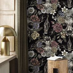 Gothic and Floral Wallpaper Skull and Peony Wallpaper Peel and Stick and Traditional Wallpaper - D832 Renters Wallpaper, Wallpaper Accent Wall Bathroom, Maximalist Wallpaper, Vintage Backdrop, Thick Wallpaper, Peony Wallpaper, Wallpaper Interior, Commercial Wallpaper, Wallpaper Accent Wall