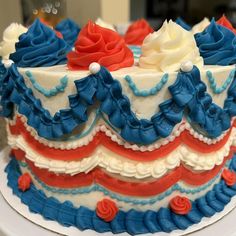 a cake with red, white and blue frosting