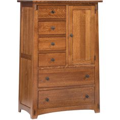 a wooden armoire with drawers on one side and an open drawer on the other