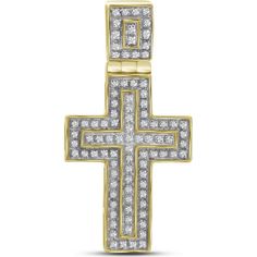 GND 10K Yellow Gold 37.6mm Layered Cross Pendant with Pave-Set Round Diamonds - 0.25 Carat Total Diamond Weight Layered Crosses, Christian Cross, Yellow Gold Setting, Cross Designs, Cross Charms, Delicate Necklace, Cross Pendant, Round Diamond, Precious Metals