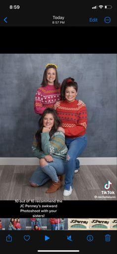 two girls and one girl are posing for the camera