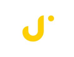 the letter j is made up of yellow letters and orange circles on a white background