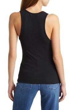 A soft scoop-neck tank crafted in fine allover ribbing is versatile enough to layer up or wear solo. Scoop neck 96% modal, 4% spandex Machine wash, tumble dry Made in Peru