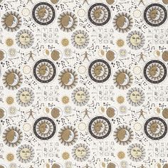 an abstract pattern with sun and moon faces