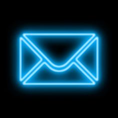 an illuminated neon blue envelope on a black background