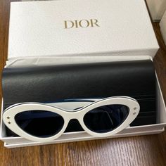 Christian Dior Sunglasses White Sunglasses With Gradient Lenses For Evening, White Cat Eye Sunglasses For Formal Occasions, Designer White Sunglasses For Formal Occasions, White Polarized Sunglasses For Evening, Formal White Cat Eye Sunglasses, Dior Glasses, Sunglasses Dior, Christian Dior Sunglasses Women, Dior Sport Sunglasses