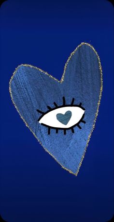 a blue heart with an eye drawn on the front and back side, against a dark blue background