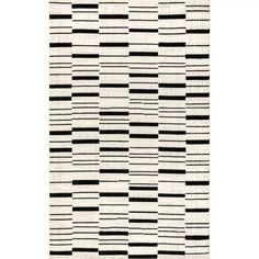 a black and white rug with stripes on it