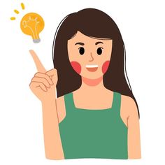 a woman pointing at an idea light bulb