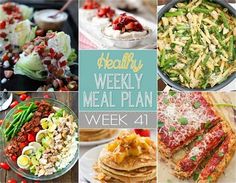 healthy weekly meal plan week 4 with pictures of different foods and vegetables on the table