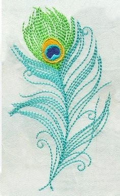 a blue and green peacock feather on white paper