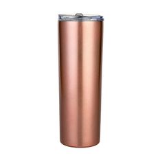 thermos stainless steel tumbler in rose gold is shown on a white background