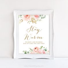 a white frame with pink flowers and greenery on the bottom reads cards & gifts thank you