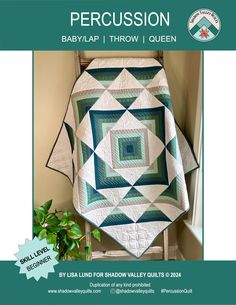 an image of a quilt on display with the words, precision baby lap throw queen