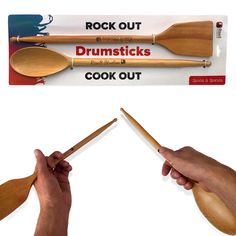 PRICES MAY VARY. Love to ROCK OUT but also have to COOK OUT? Drum up a feast with these unique kitchen utensils! Each utensil measures 16" long! (Same total length as a 5A drumstick) Makes a Great Quirky Gift for Musicians, Drummers, Rock Music Lovers or Anyone that Likes to Jam Out Each set includes a Spoon and Spatula; Feel Like a Kitchen Superstar! Made of Beech with a Food-Safe Varnish HAND WASH ONLY (do not put in dishwasher) Rise8 Studios Drumstick Kitchen Cooking Utensil set . Do you or s Unique Kitchen Utensils, Wood Kitchen Utensils, Cook Out, Kitchen Utensils Set, Musical Gift, Kitchen Gadgets Unique, Music Teacher Gifts, Utensils Set, Kitchen Cooking Utensils