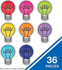 colorful light bulbs stickers with the words,'30 pieces'in different colors